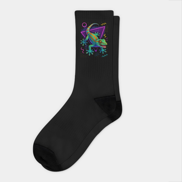 Retro Neon White Lined Gecko Socks by Reptiq's Store