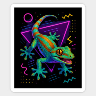 Retro Neon White Lined Gecko Sticker