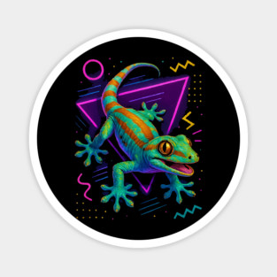 Retro Neon White Lined Gecko Magnet