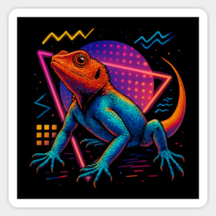 Retro Neon Red-headed Agama Sticker