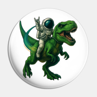 Astronaut Riding T-Rex Dinosaur Space Rock Adventure Pin