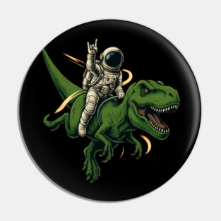Astronaut Riding T-Rex Dinosaur Rock Space Adventure Pin
