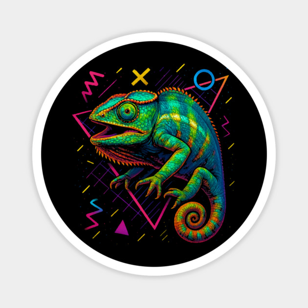 Retro Neon Oustalets Chameleon Magnet by Reptiq's Store