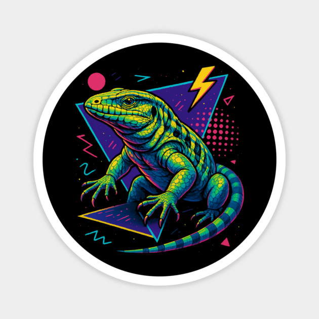 Retro Neon Columbian Tegu Magnet by Reptiq's Store