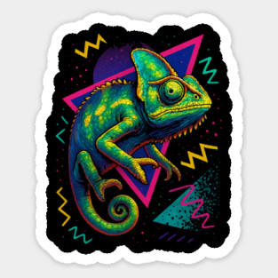 Retro Neon Flapneck Chameleon Sticker