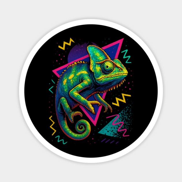 Retro Neon Flapneck Chameleon Magnet by Reptiq's Store