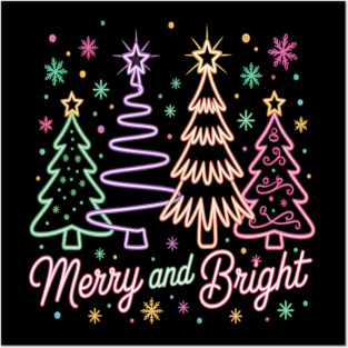 Merry and Bright Neon Christmas Posters and Art