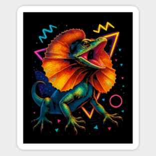 Retro Neon Frilled Dragon Sticker