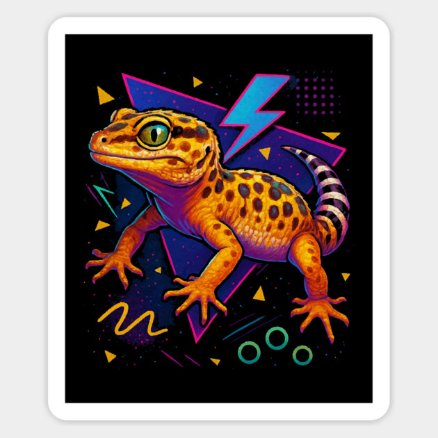 Retro Neon Albino Leopard Gecko Magnet by Reptiq's Store