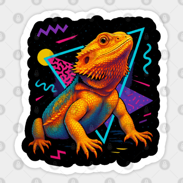 Retro Neon Adult Bearded Dragon Sticker by Reptiq's Store