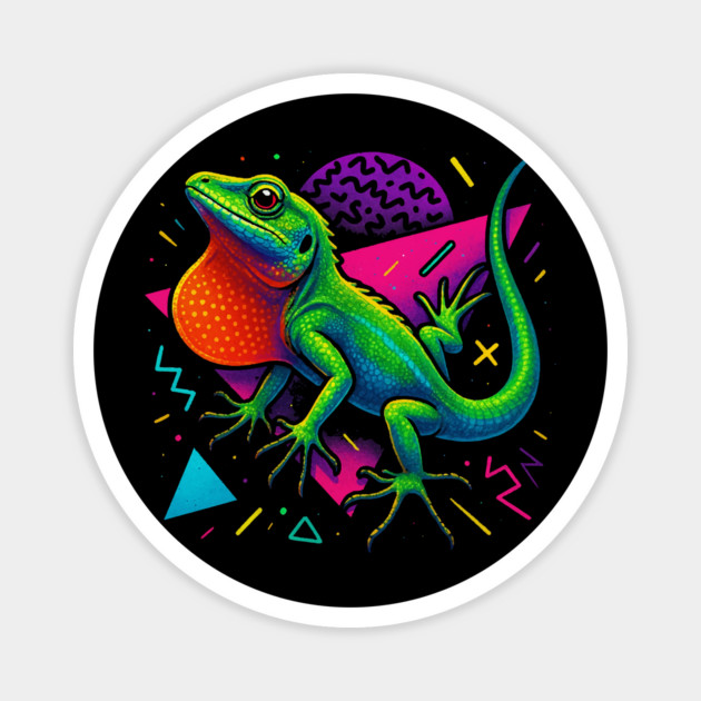 Retro Neon Brown Anole Magnet by Reptiq's Store
