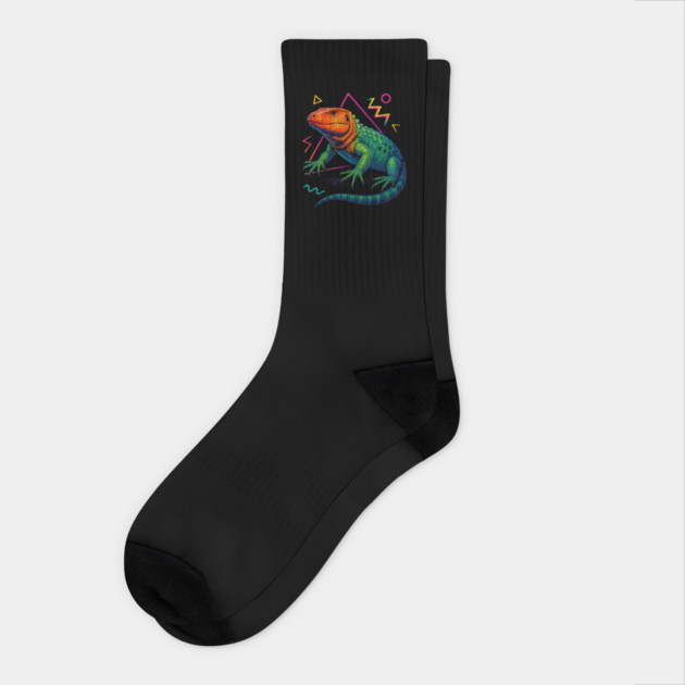 Retro Neon Caiman Lizard Socks by Reptiq's Store