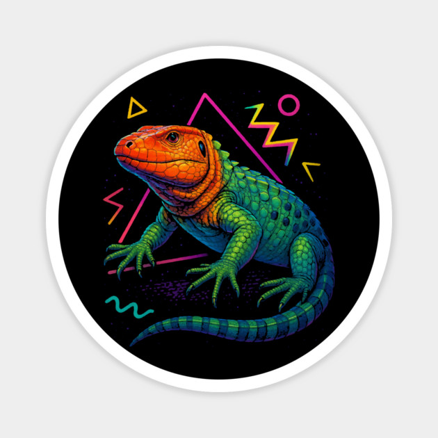 Retro Neon Caiman Lizard Magnet by Reptiq's Store