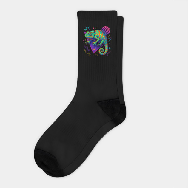 Retro Neon Carpet Chameleon Socks by Reptiq's Store