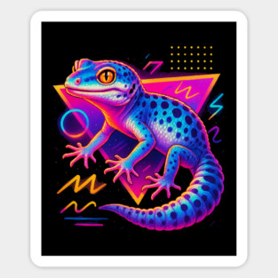 Retro Neon Super Snow Leopard Gecko Sticker