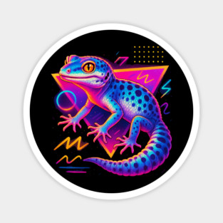Retro Neon Super Snow Leopard Gecko Magnet
