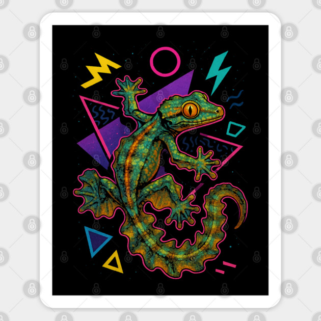 Retro Neon Flying Gecko Sticker by Reptiq's Store