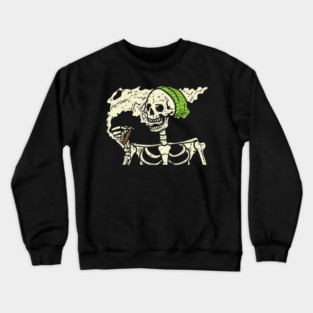 Smoking Skeleton Joint Funny Weed Pot 420 Cannabis Halloween Crewneck Sweatshirt