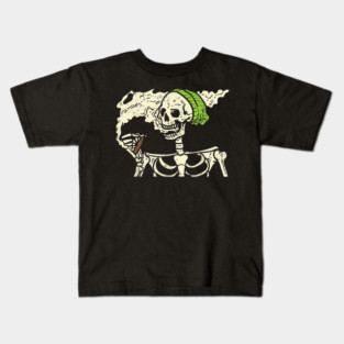 Smoking Skeleton Joint Funny Weed Pot 420 Cannabis Halloween Kids T-Shirt
