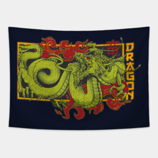 Eastern Dragon and Japanese Art Symbol Tapestry