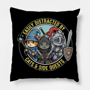 Easily Distracted By Cats And Side Quests RPG Gamer Vintage Pillow