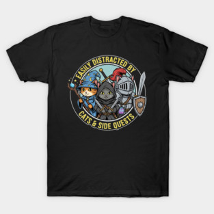 Easily Distracted By Cats And Side Quests RPG Gamer Vintage T-Shirt
