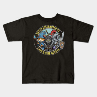 Easily Distracted By Cats And Side Quests RPG Gamer Vintage Kids T-Shirt