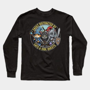Easily Distracted By Cats And Side Quests RPG Gamer Vintage Long Sleeve T-Shirt