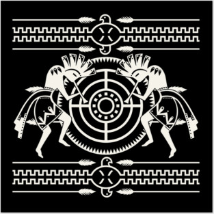 Native American Kokopelli Musicans - Sun Border 7 Posters and Art