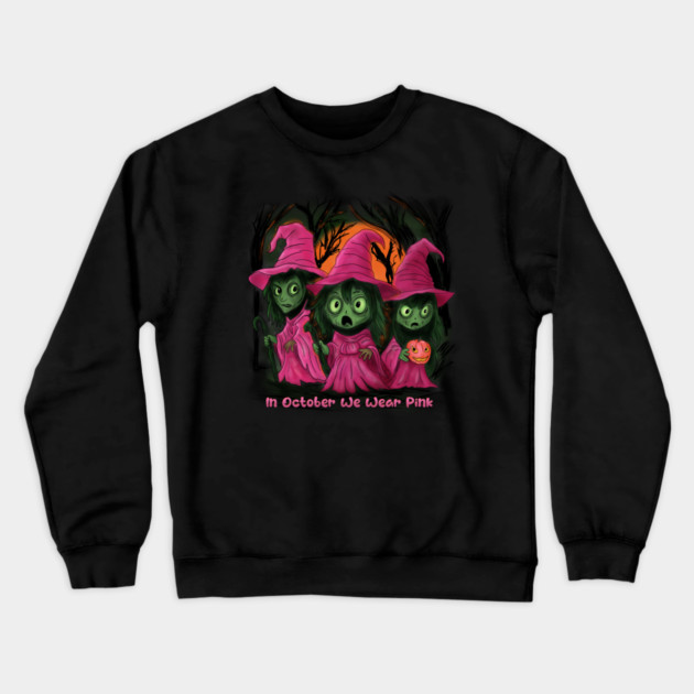 We Wear Pink Witches, Breast Cancer Awareness Crewneck Sweatshirt by H. R. Sinclair