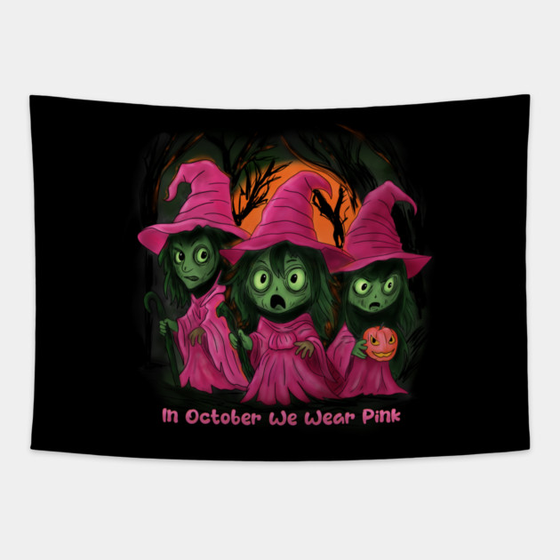 We Wear Pink Witches, Breast Cancer Awareness Tapestry by H. R. Sinclair