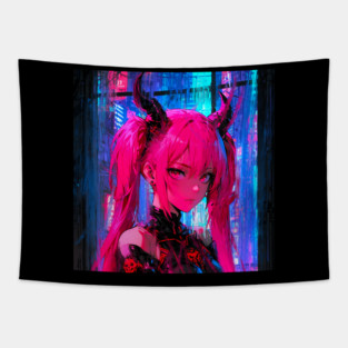 Neon Samurai – Cyberpunk Scribble Tapestry