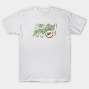 Map and compass illustration. Vacation and adventure objects T-Shirt