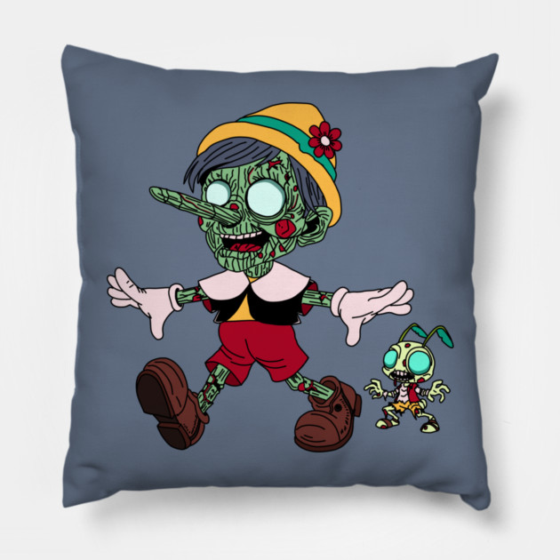 Zombie Pinocchio & Cricket Pillow by H. R. Sinclair