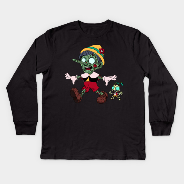 Zombie Pinocchio & Cricket Kids Long Sleeve T-Shirt by H. R. Sinclair