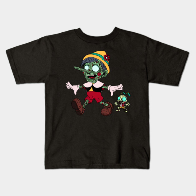 Zombie Pinocchio & Cricket Kids T-Shirt by H. R. Sinclair