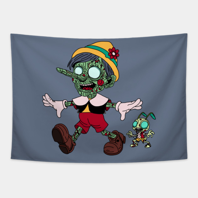 Zombie Pinocchio & Cricket Tapestry by H. R. Sinclair