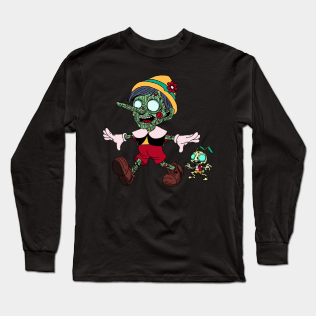 Zombie Pinocchio & Cricket Long Sleeve T-Shirt by H. R. Sinclair