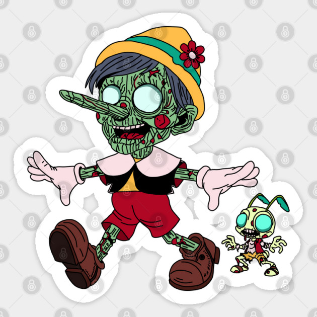 Zombie Pinocchio & Cricket Sticker by H. R. Sinclair