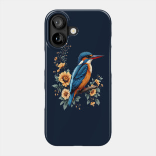 Common Kingfisher with Vintage Sunlit Botanical Blooms Phone Case
