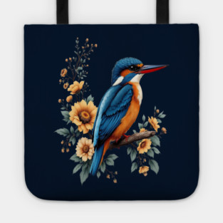 Common Kingfisher with Vintage Sunlit Botanical Blooms Tote