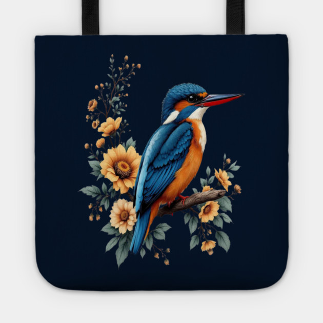 Common Kingfisher with Vintage Sunlit Botanical Blooms Tote by BirdsnStuff