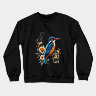 Common Kingfisher with Vintage Sunlit Botanical Blooms Crewneck Sweatshirt