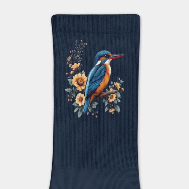 Common Kingfisher with Vintage Sunlit Botanical Blooms by BirdsnStuff