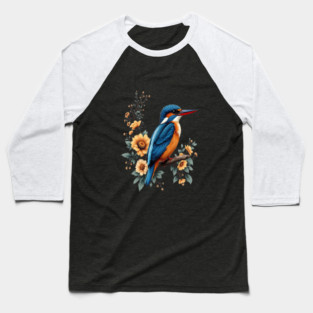 Common Kingfisher with Vintage Sunlit Botanical Blooms Baseball T-Shirt