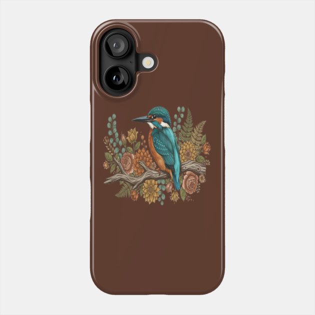Common Kingfisher with Rustic Autumn Botanical Florals Phone Case by BirdsnStuff