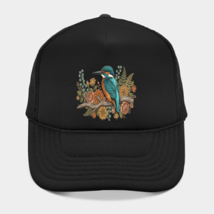 Common Kingfisher with Rustic Autumn Botanical Florals Hat