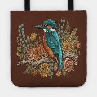 Common Kingfisher with Rustic Autumn Botanical Florals Tote