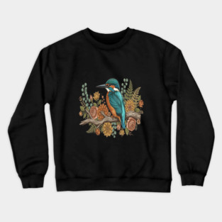 Common Kingfisher with Rustic Autumn Botanical Florals Crewneck Sweatshirt