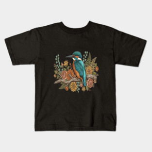 Common Kingfisher with Rustic Autumn Botanical Florals Kids T-Shirt